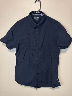 Departwest Black Short Sleeve Button Down Seersucker Shirt Large DW00014